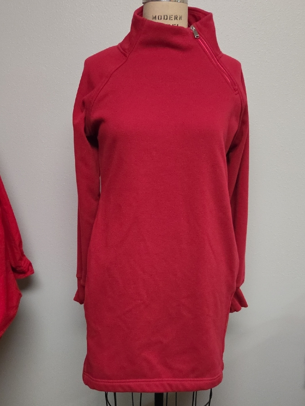 Athleta Red Funnel-Neck Long Sleeve Dress with Diagonal Zip